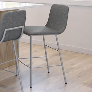 Outback 30 in. Grey Woven Fabric / Silver Grey Metal Bar Stool