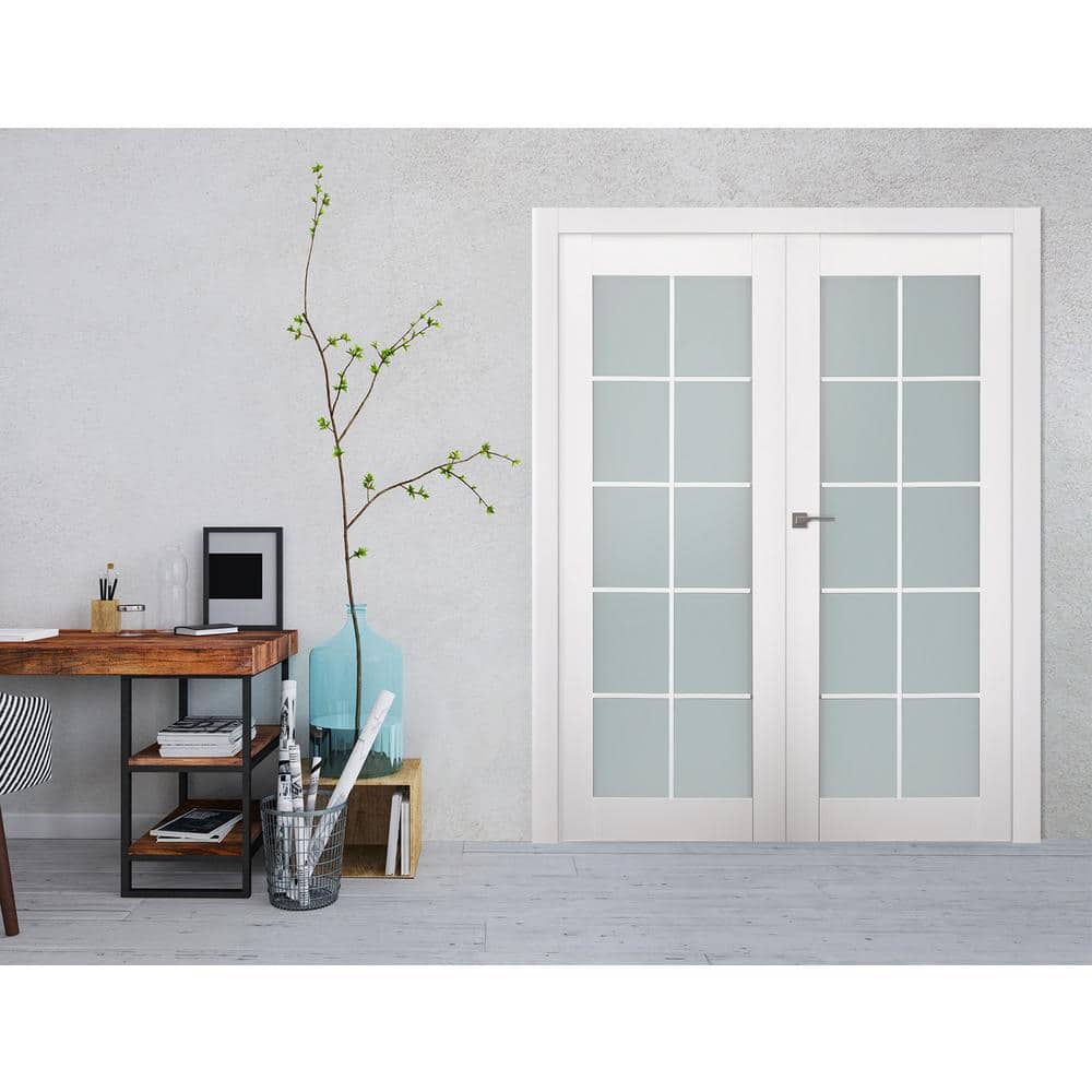 Polar White 10-Lite Frosted Glass Composite French Door