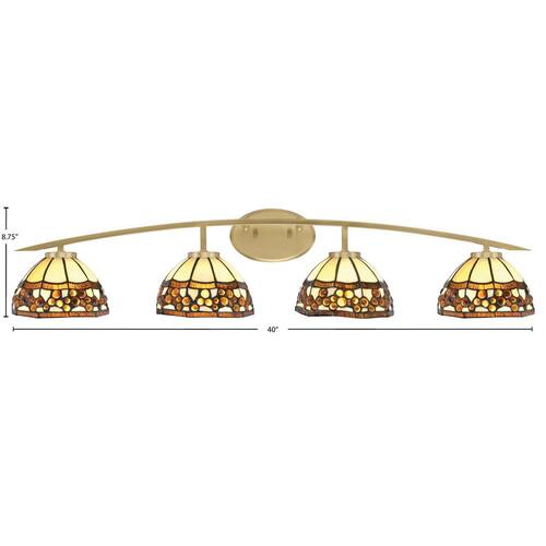 Siena 40 in. 4-Light Vanity Light New Age Brass with Roman Jewel Art Glass Shades Lighting