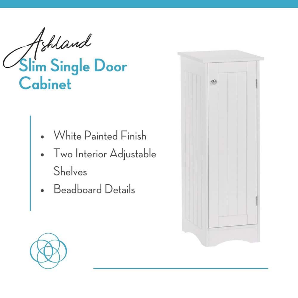 White Slim Bathroom Storage Cabinet with Adjustable Shelves