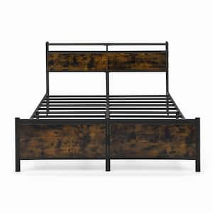 Black Metal Frame Queen Size Platform Bed with Large Storage Space Under the Bed