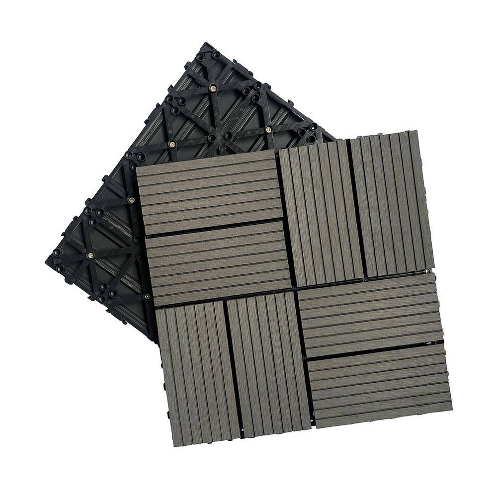Afoxsos 1 ft. x 1 ft. Dark Grey Plastic Composite Deck Tiles Set, All
