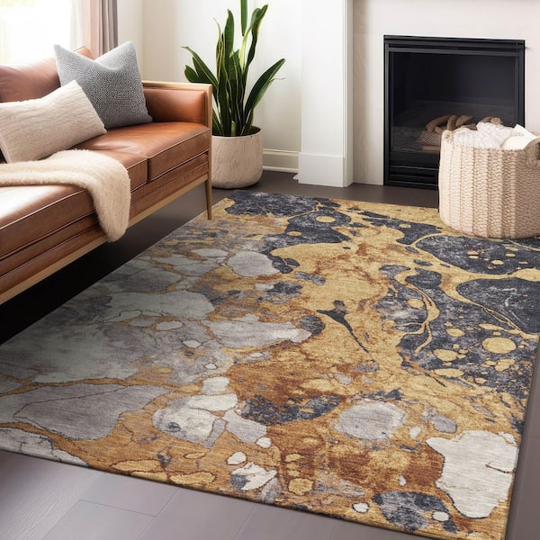 Chantille Machine Washable Indoor/Outdoor Abstract ACN1909 Gold 3 ft. x 5 ft. Accent Rug