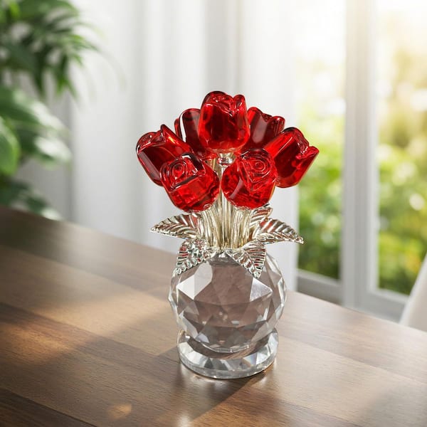 Crystal Red Rose Flower Collectible Figurine Red 2.8 in. x 4.7 in