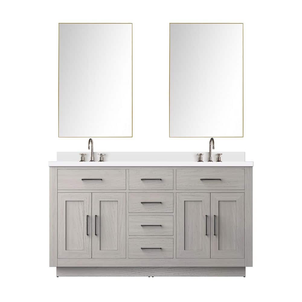 Condor 60 in W x 22 in D White Oak Double Bath Vanity with White Quartz Top, 55 in Mirror and Faucet Set price history on PriceWatchPro