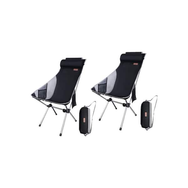 Camping Chairs, High Back Folding Chairs, Light Chairs with Pillow, Pockets and Bag, Compact and Durable (Black, 2 Pack)