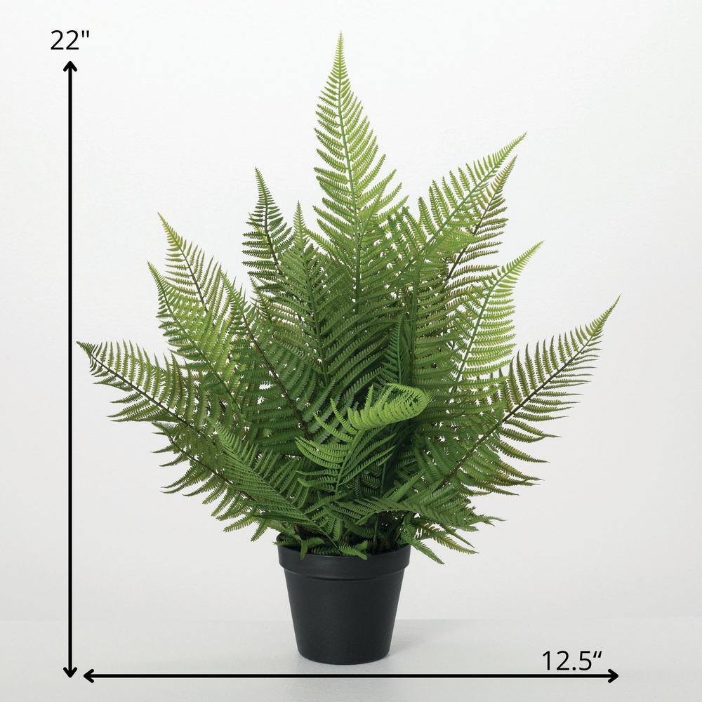 22" Green Plastic Potted Fern for Tabletop Decor