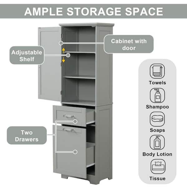 リビング収納 Gray Cabinet Medium Storage ZXDDMS 20 in. W x 13 in. D x 68 in. H Gray Linen Cabinet Bathroom
