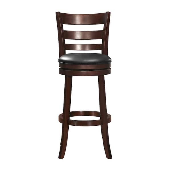 EVERGLADE HOME Quill 43 in. Dark Cherry Full Back Wood Frame Swivel Bar Stool with Faux Leather Seat