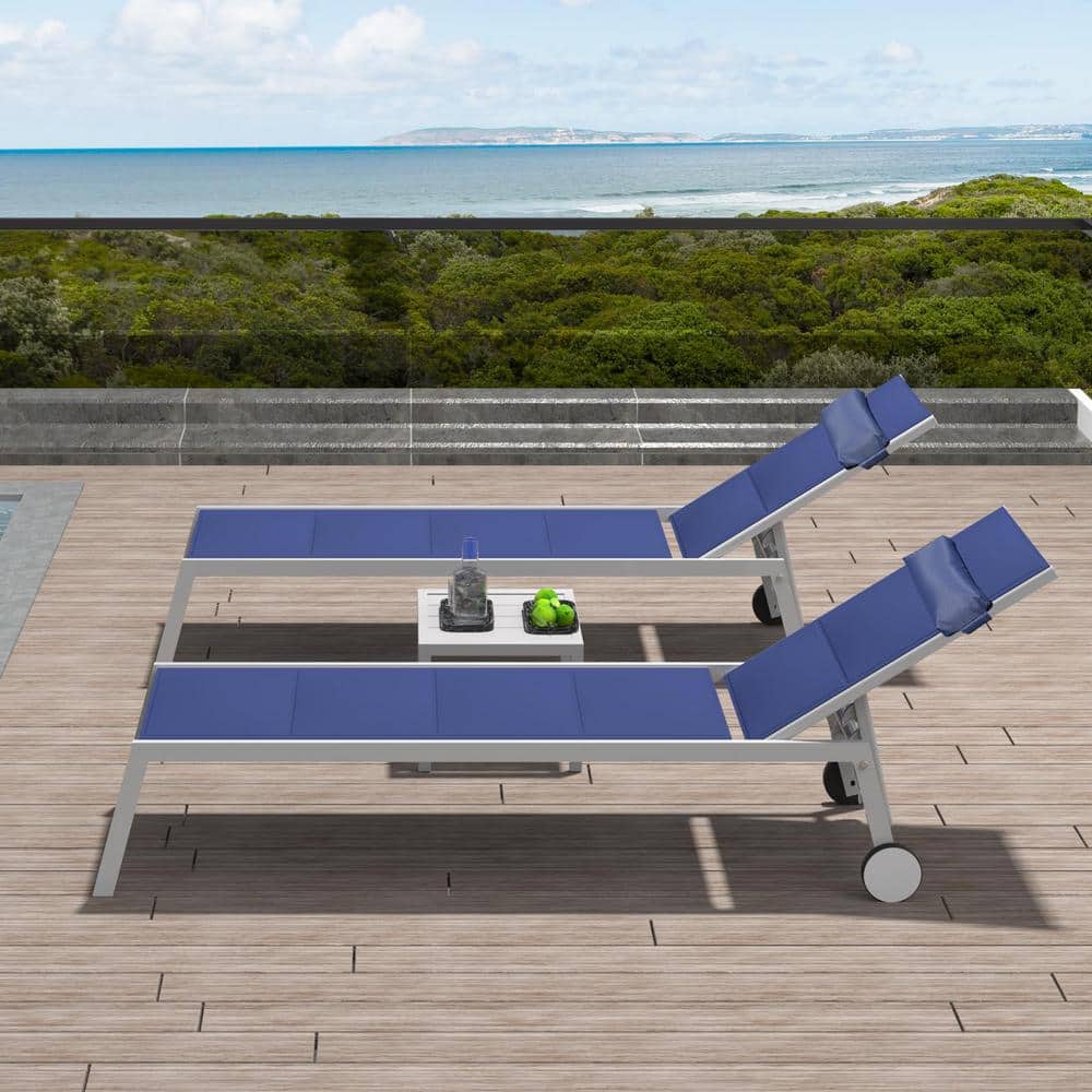 3-Piece Navy Blue Outdoor Adjustable Full Aluminum Chaise Lounge with Side Table price history on PriceWatchPro