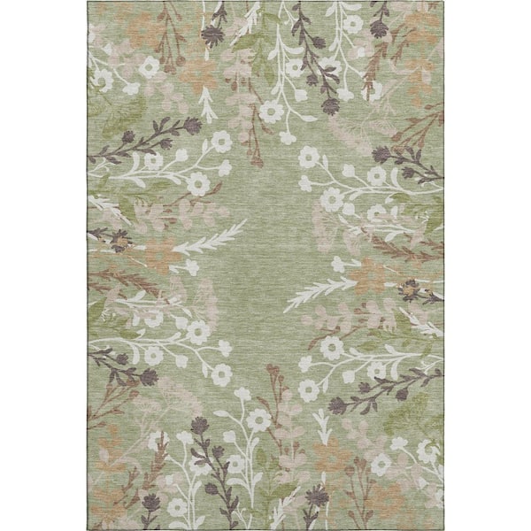 Mayfield Premium Machine Washable Abstract AMF2334 Aloe 8 ft. x 10 ft. Area Rug