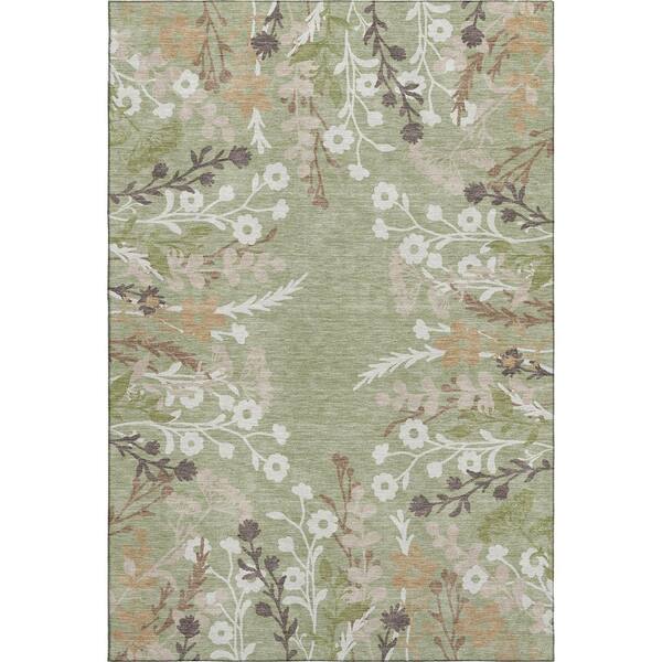 Mayfield Premium Machine Washable Abstract AMF2334 Aloe 9 ft. x 12 ft. Area Rug