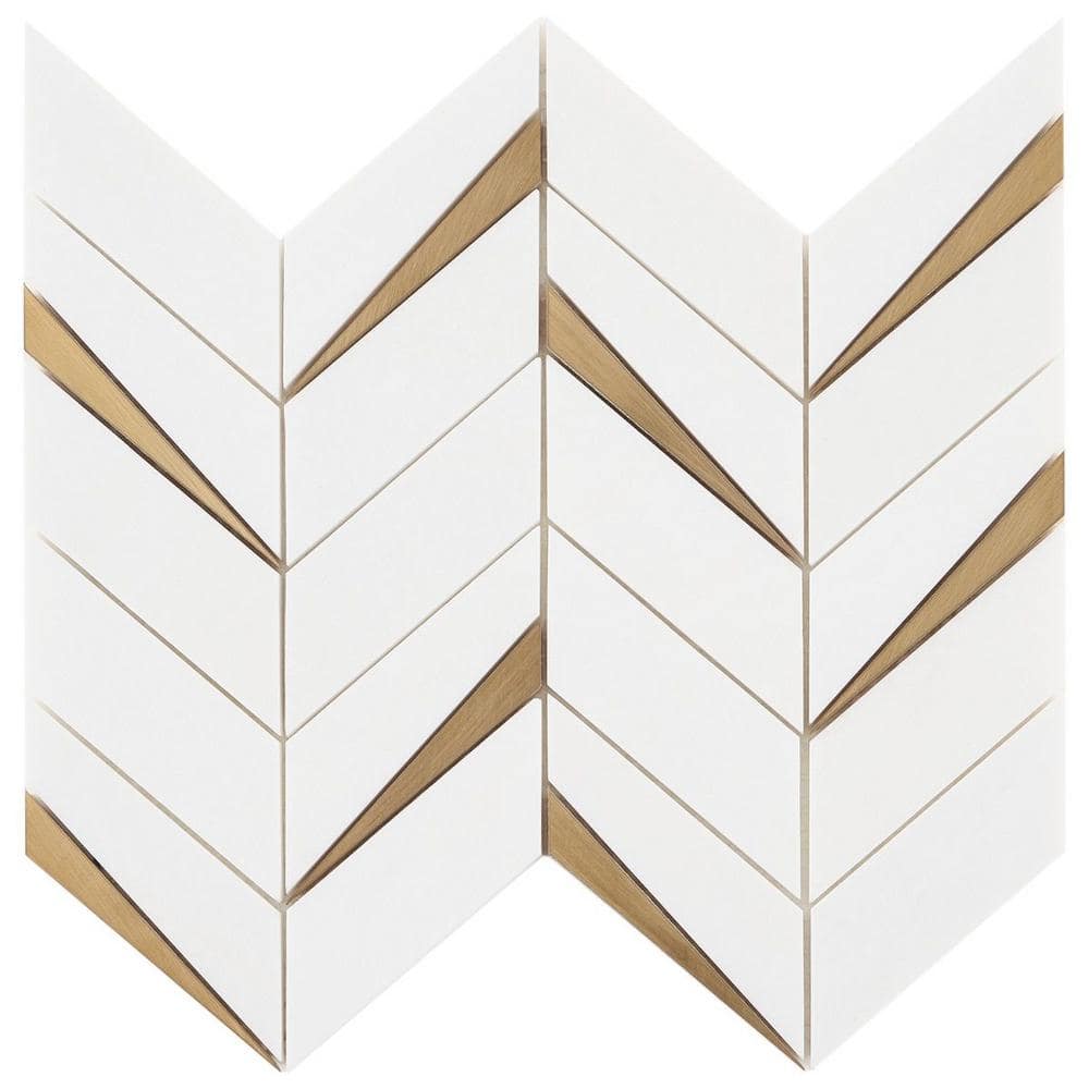 Love Lane Thassos 4 in. x 0.39 in. Polished Marble and Brass Wall Mosaic Tile Sample price history on PriceWatchPro