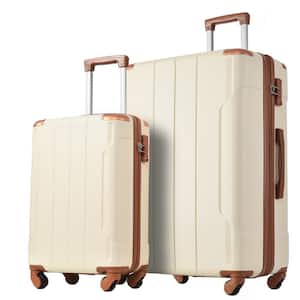 20 in./28 in. 2-Piece White/Brown Hardside Expandable Luggage Sets with TSA Lock Spinner Wheels