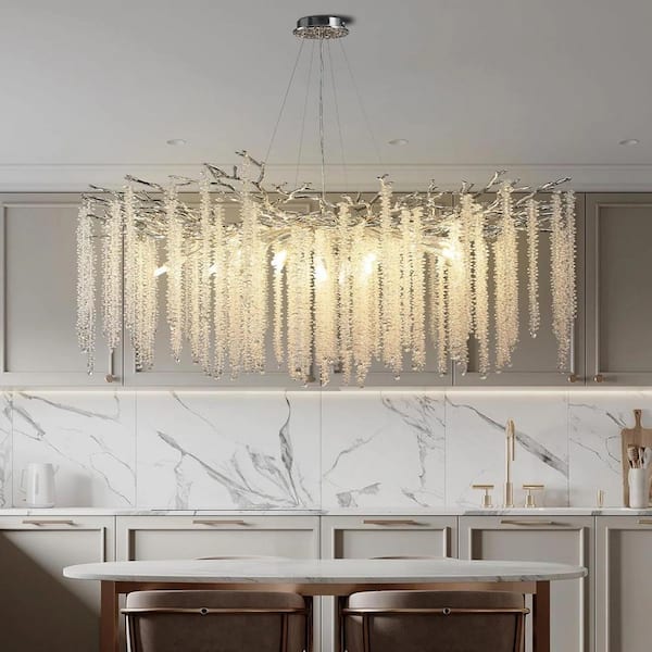 18-Light Silver Modern Crystal Chandelier, Luxury Round Tree Branches Chandelier for Dining Room, Living Room, Foyer