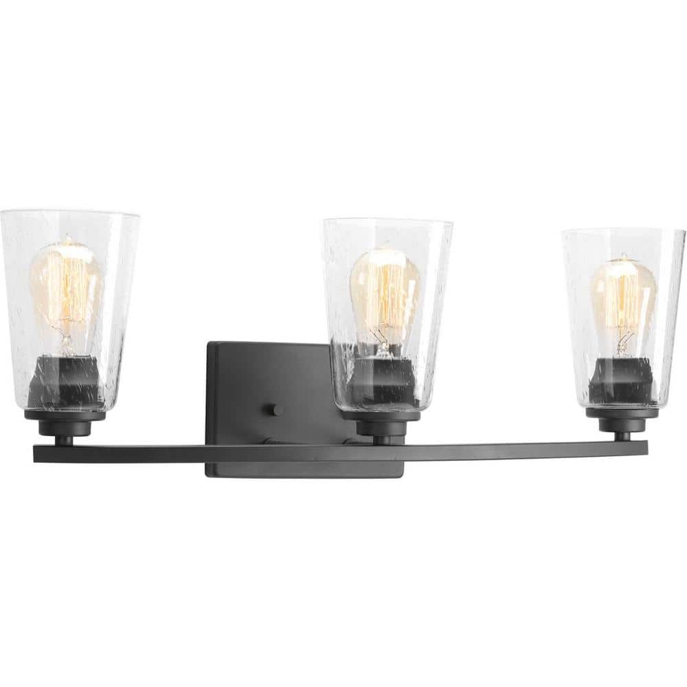 Graphite 24" Steel 3-Light Bath Vanity Fixture with Clear Seeded Glass