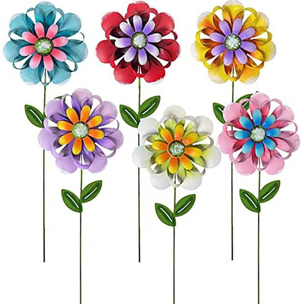 Large Colorful Metal Flower Garden Stakes Set Rust Weather Resistant Outdoor Lawn Yard Decor 6-Pack price history on PriceWatchPro