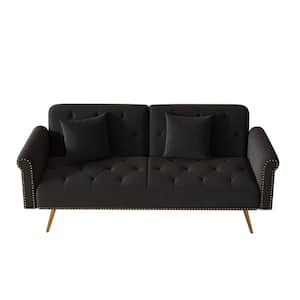 69.7 in.Black Velvet Nail Head Modern Twin Size Sofa Bed
