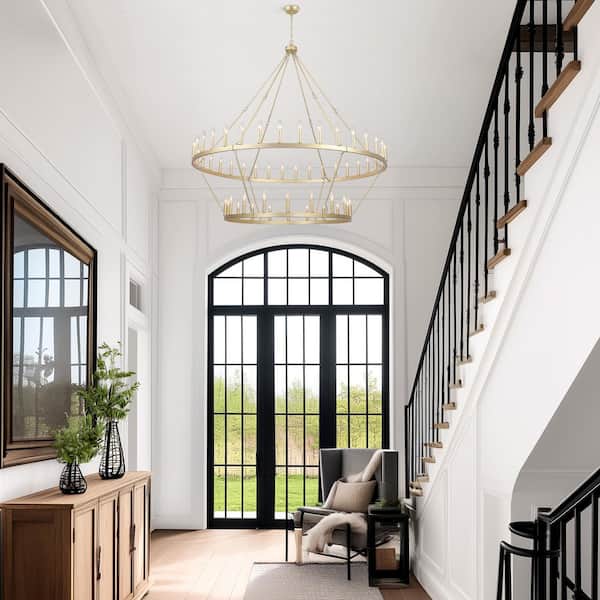 LWYTJO 60 in. 54-Light Gold Modern Wagon Wheel Chandelier 2 Tier