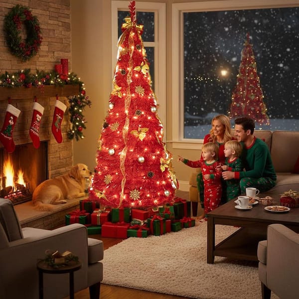 6 ft. Prelit Pop Up Collapsible Artificial Christmas Tree with 150-Warm Lights, for Holiday Party Decoration