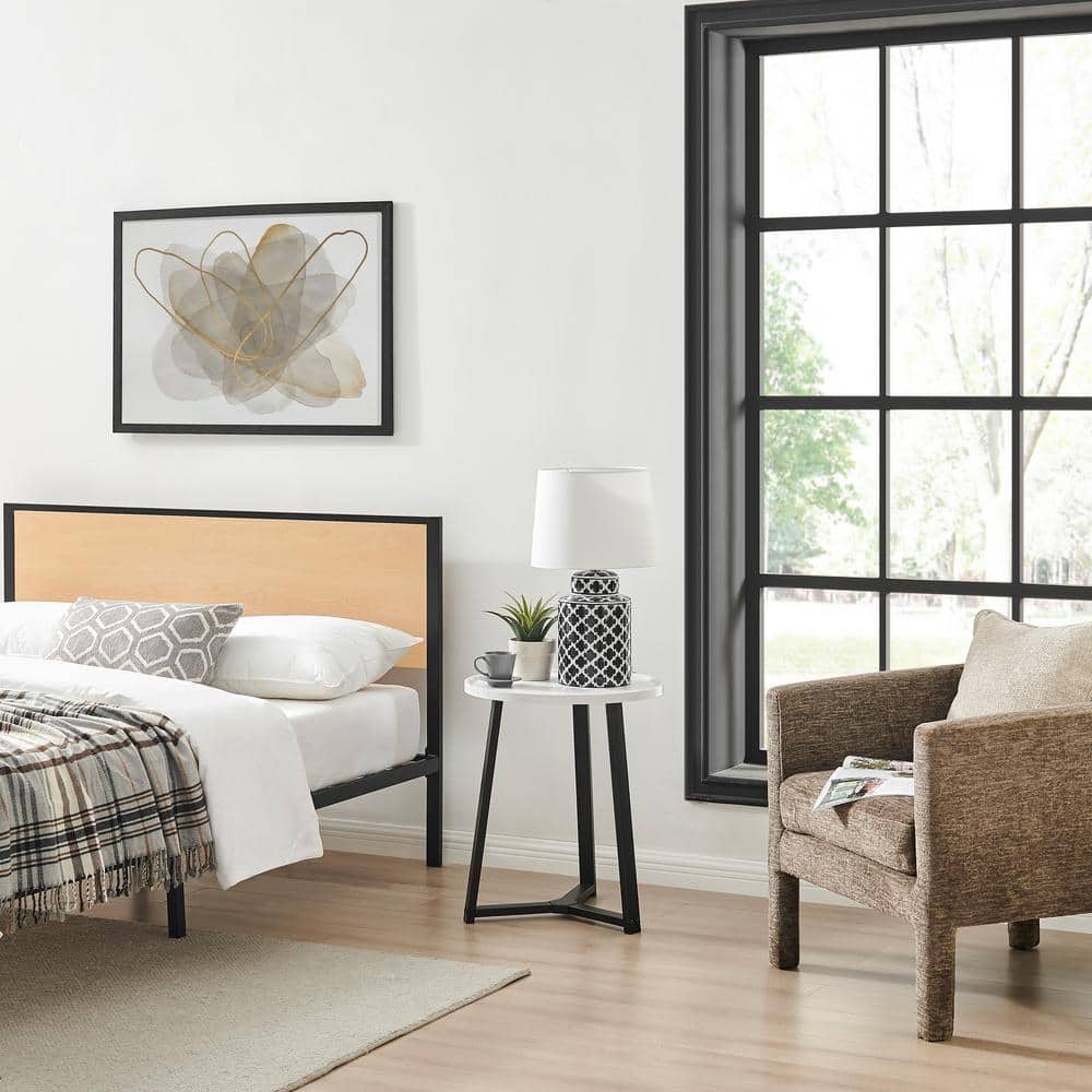 Harper Round White Marble and Black Metal Side Table