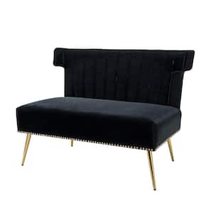 Cupid Modern Black Velvet Armless Loveseat with Channel-tufted Wingback and Adjustable Leg