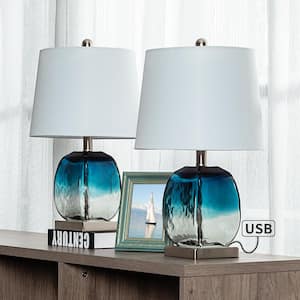 Richmond 20.5 in. Blue Table Lamp Set with USB (Set of 2)