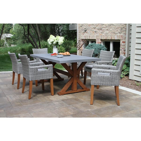Brown-Grey Removable Cushions Wicker and Eucalyptus Outdoor Dining Chair with Olefin Cushion (2-Pack)