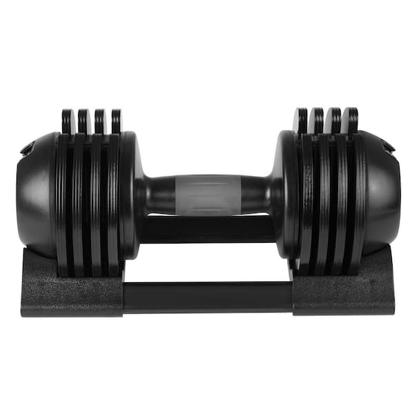 Amucolo 1-Black Adjustable Dumbbell with Anti-Slip Rubber Handle and Tray