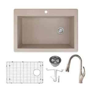Radius All-in-One Drop-in Granite 33 in. 1-Hole Single Bowl Kitchen Sink with Faucet in Cafe Latte
