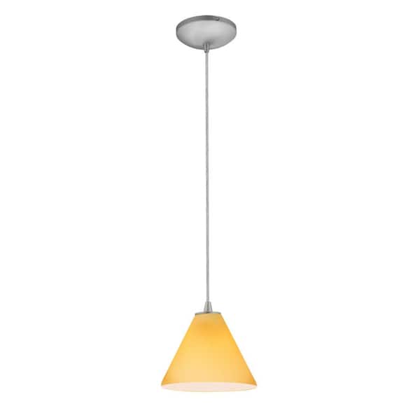 Access Lighting Martini 1-Light Brushed Steel Shaded Pendant Light with Glass Shade
