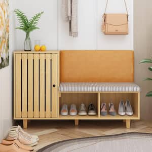 29.3 in. H x 47.2 in. W Yellow Wood Grain Wooden Shoe Storage Bench, Shoe Storage Cabinet with 5 Shelves and Seat