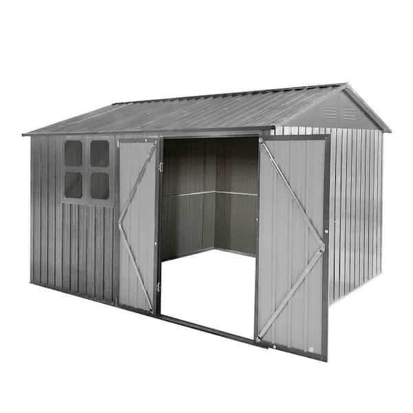 Gray 10 ft. W x 8 ft. D Metal Garden Sheds, Outdoor Storage Sheds with Window 80 sq. ft.