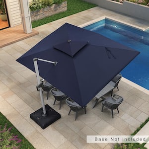 9 ft. x 12 ft. All-aluminum 360° Rotation Silvery Cantilever Outdoor Patio Umbrella in Navy Blue with Beige Cover