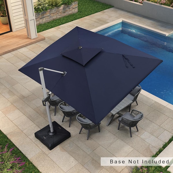 PURPLE LEAF 9 ft. x 12 ft. All-aluminum 360° Rotation Silvery Cantilever Outdoor Patio Umbrella in Navy Blue