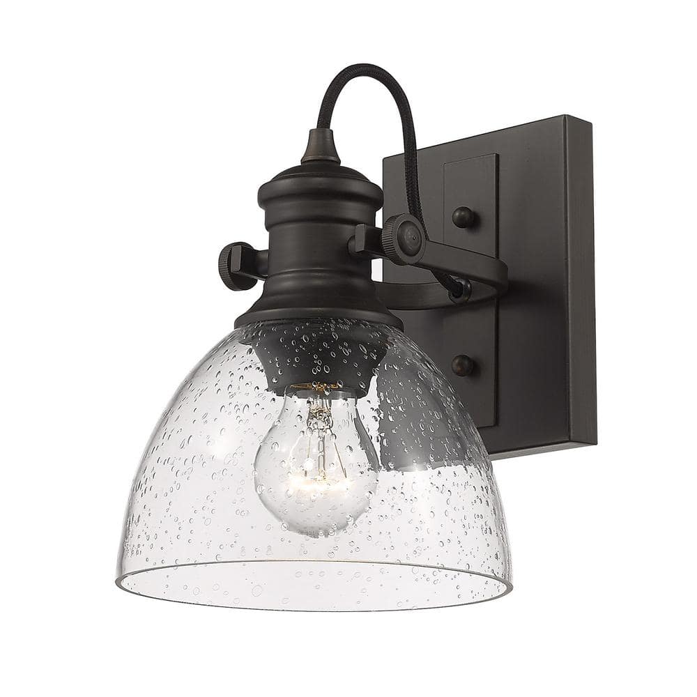 Rubbed Bronze 10" Transitional Semi-Flush Light with Seeded Glass