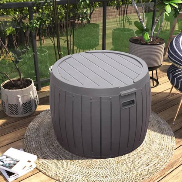 48 Gal. Black Round Resin Outdoor Storage Deck Box JY48GB-BLK