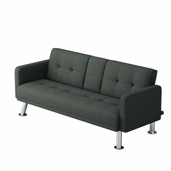 ATHMILE 73.23 in. W Dark Gray Fabric Sofa Convertible Folding Twin Size Sofa Bed