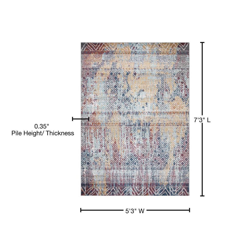 Vintage Multi-Color Geometric Synthetic Area Rug 5' x 7'