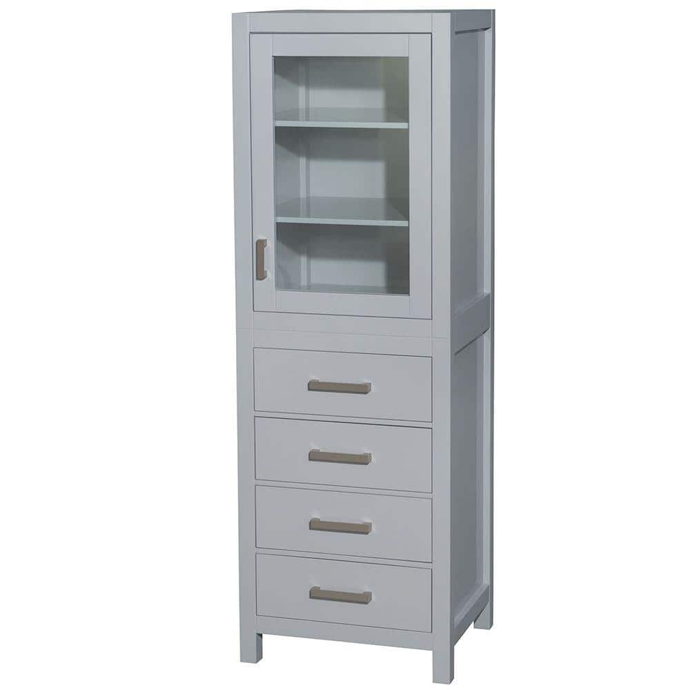 Sheffield 24" Gray Solid Wood Linen Cabinet with Brushed Chrome Trim