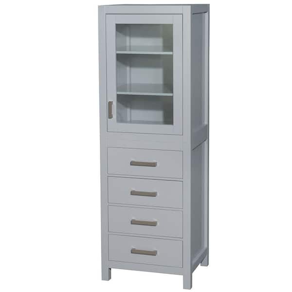 Wyndham Collection Sheffield 24 in. W x 20 in. D x 71.25 in. H Gray with Brushed Chrome Trim Linen Cabinet