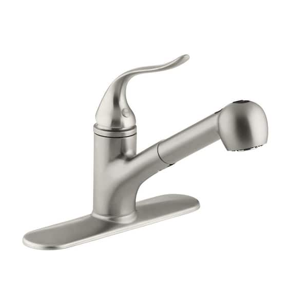 KOHLER Coralais Single-Handle Pull-Out Sprayer Kitchen Faucet With MasterClean Sprayface In Vibrant Brushed Nickel