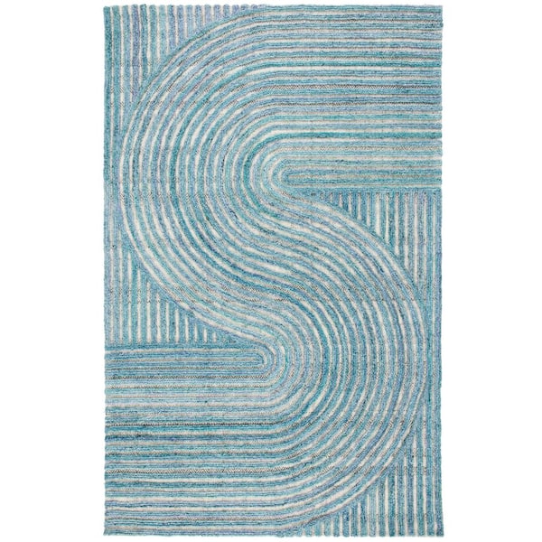 Southampton 6 ft. x 9 ft. Blue Meander Striped Area Rug