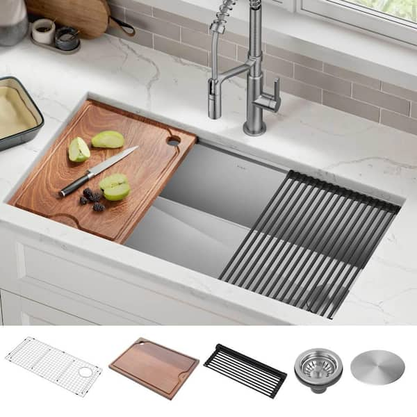 Kore 36 in. Undermount Single Bowl 16 Gauge Stainless Steel Kitchen Workstation Sink with Accessories