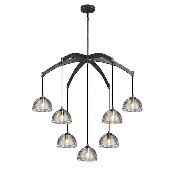 7 Light Hemisphere Round Chandelier, 34 in. Black Dining Room Chandelier,Staircase Bedroom Chandelier, Modern Chandelier