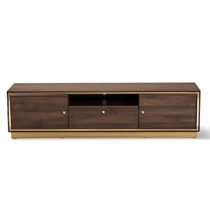 Cormac 63 in. Walnut Brown and Gold TV Stand with One Drawer Fits TV's up to 70 in. with Cable Management