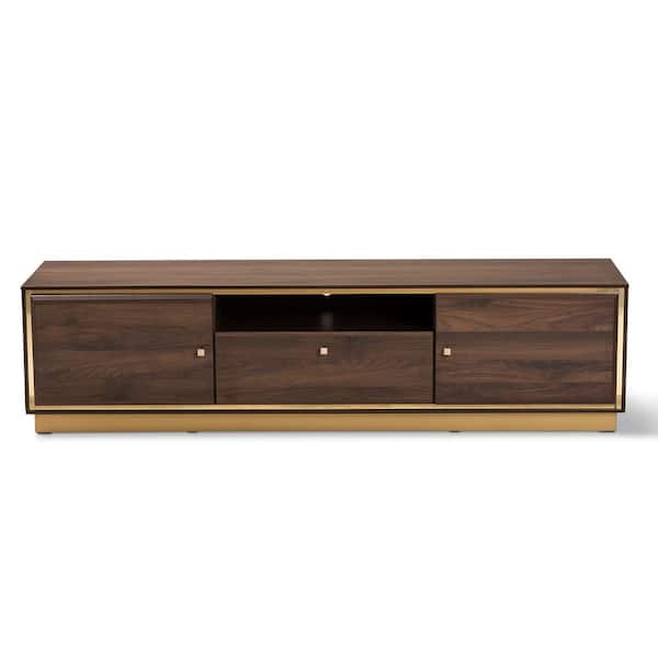 Baxton Studio Cormac 63 in. Walnut Brown and Gold TV Stand with One Drawer Fits TV's up to 70 in. with Cable Management