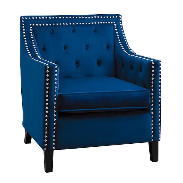 Lazzara Ceylon Navy Velvet Tufted Back Accent Chair