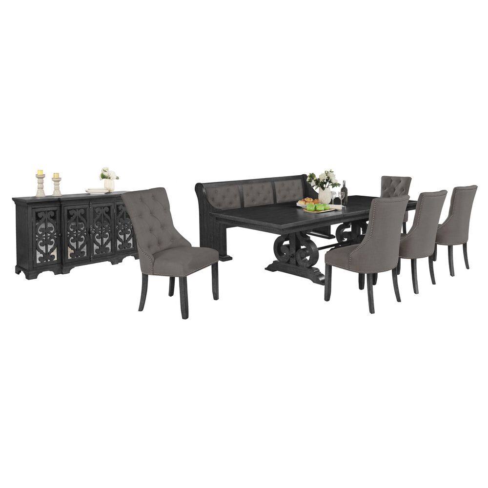 Best Quality Furniture Jade 8Piece Rectangle Gray Dining Set with Gray