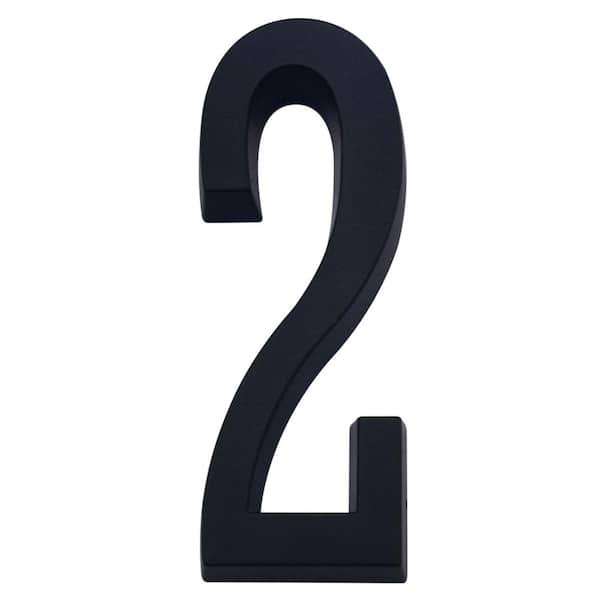 Everbilt 4 in. Flush Mount Matte Black Self-Adhesive House Number 2